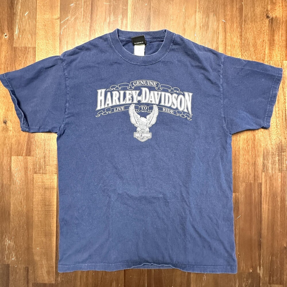 VINTAGE Harley-Davidson Shirt Mens Large Blue Genuine Live to Ride Eagle 2005